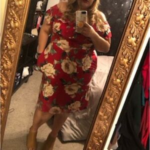 Red Floral Off The Shoulder Dress